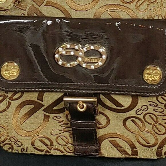 Enyce Designer Crossbody Satchel Purse Shoulder Bag Brown w Gold Hardware Logo - Picture 2 of 6